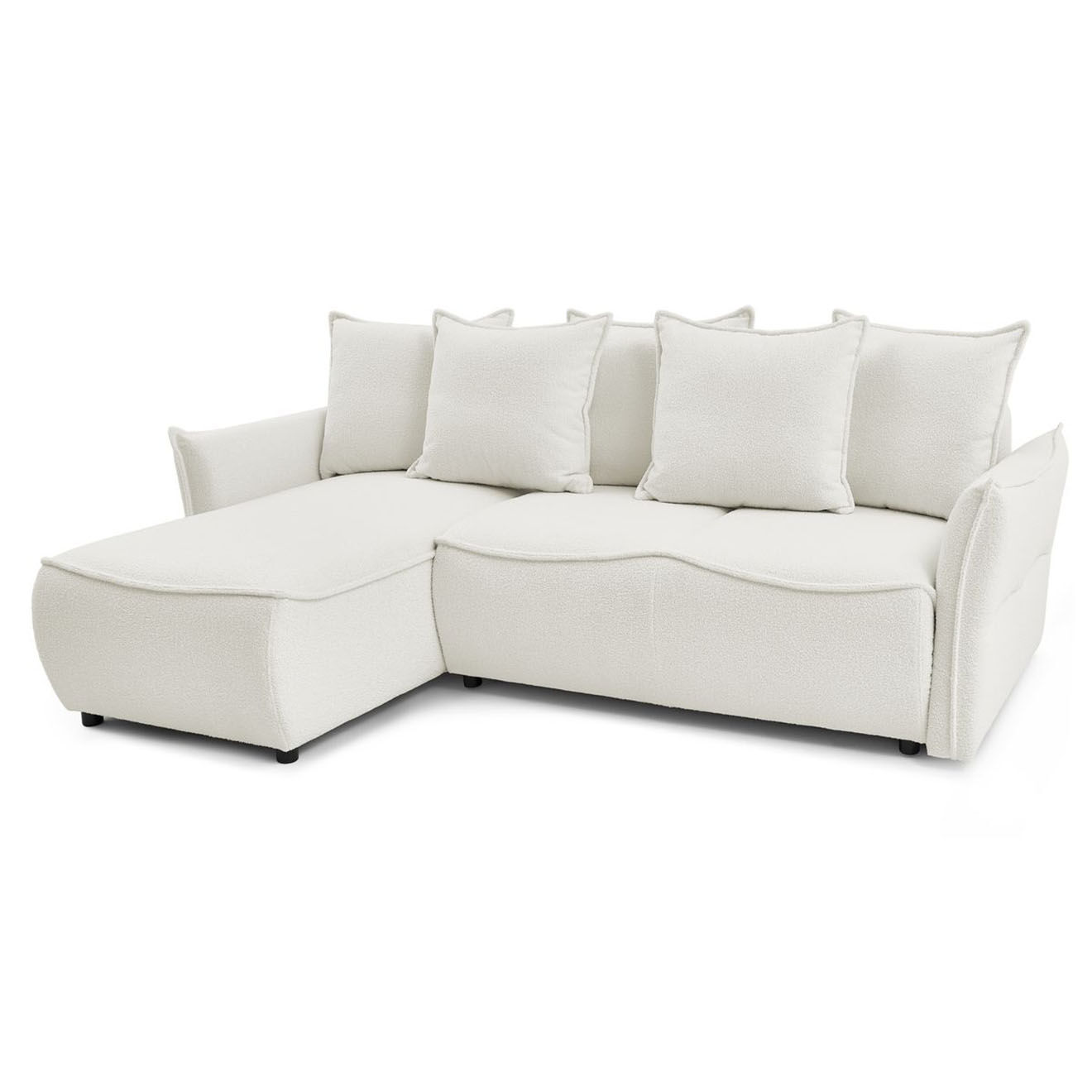 Bobochic Canapé d'angle gauche convertible bouclette Léon blanc - 242x158x90 cm