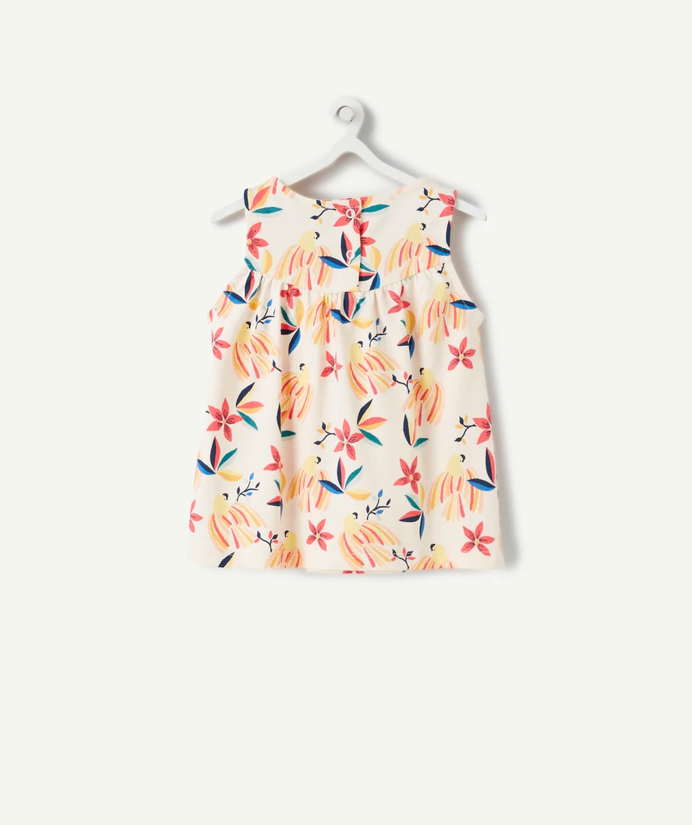 T-SHIRT SANS MANCHES BÉBÉ FILLE EN COTON BIO IMPRIMÉ TROPICAL