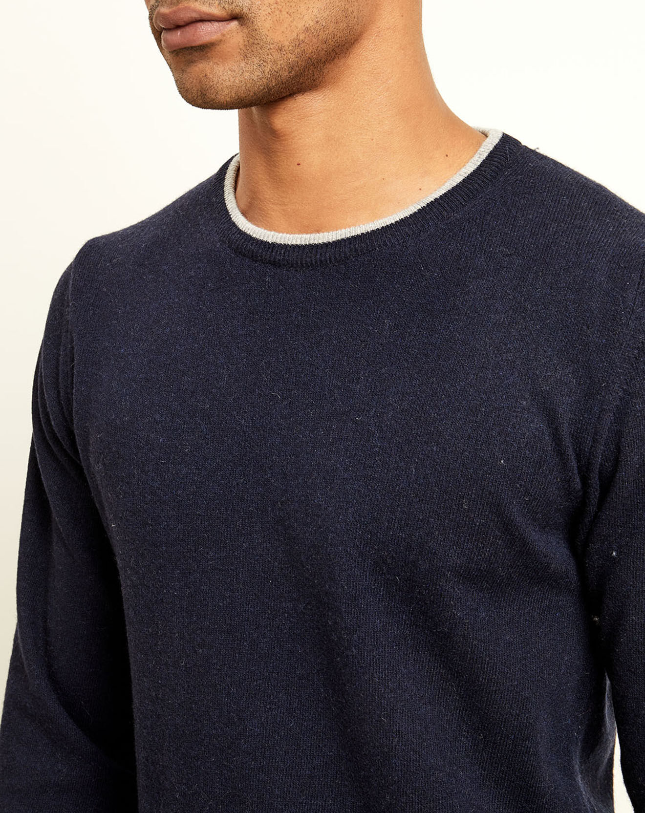 Uverny Pull 100% Cachemire col rond marine/gris