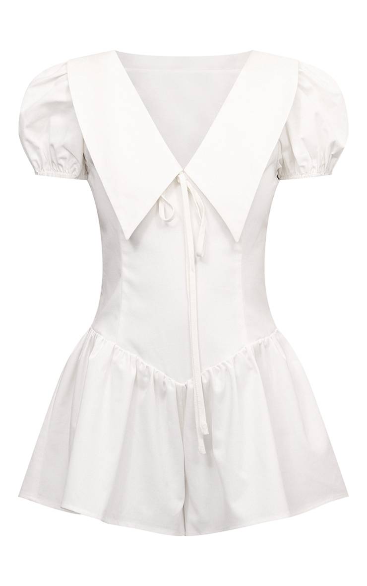 Blanc Combi-short Jupe Tissée À Détail Col