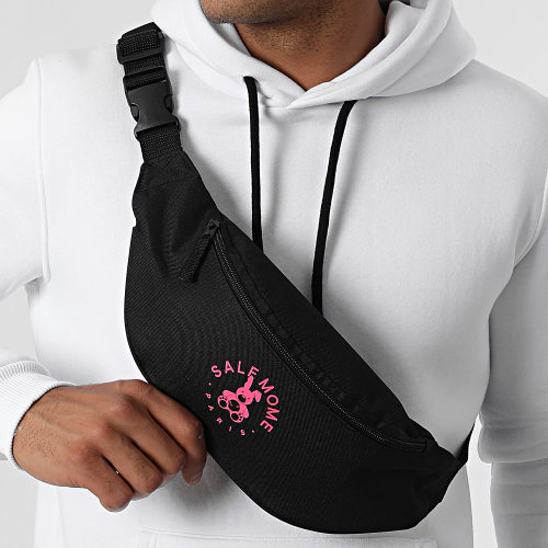 Sacoche Banane Lapin Noir Rose Fluo
