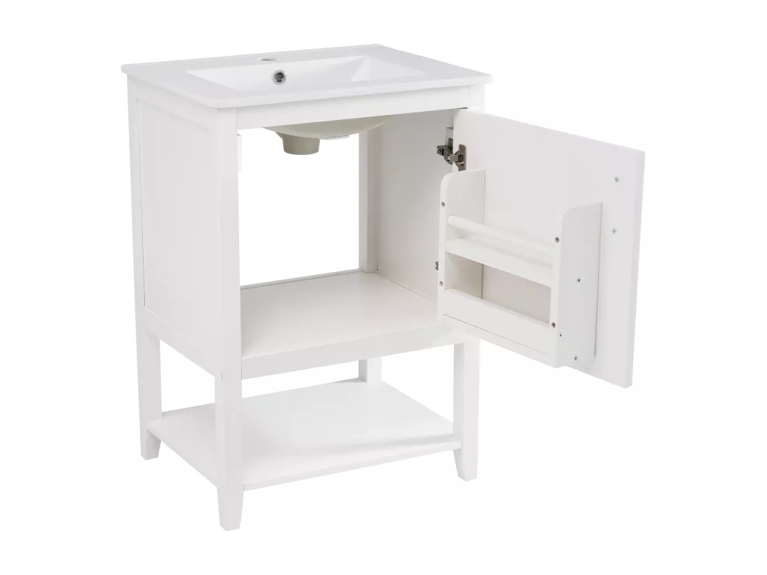 Meuble de salle de bain avec vasque en céramique - avec rangements - Blanc(robinet non inclus)