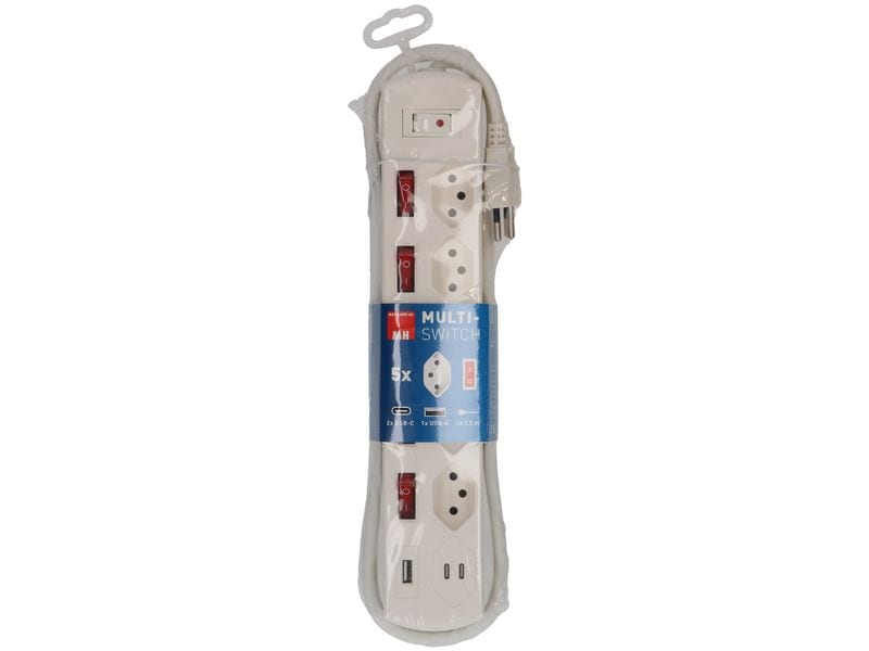 Max Hauri Steckdosenleiste Multi-Switch Weiss 5 x T13 Steckdosenleiste mit 5 T13 Steckplätzen