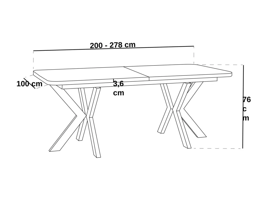 Table De Salle à Manger à Rallonges De Style Moderne - Table Rectangulaire Avec Pieds En Métal Noir - Table Industrielle Avec Coins Arrondis - Compacte - 200 X 100