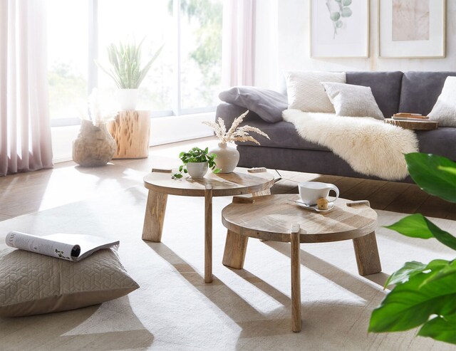 Couchtisch rund 2er Set Mango massiv 53 x 32 cm