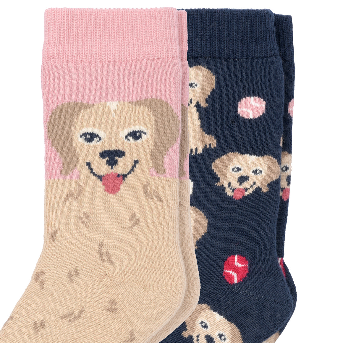 Topolino 2 Paar Mädchen Stoppersocken mit Hunde-Motiv dunkelblau / rosa
