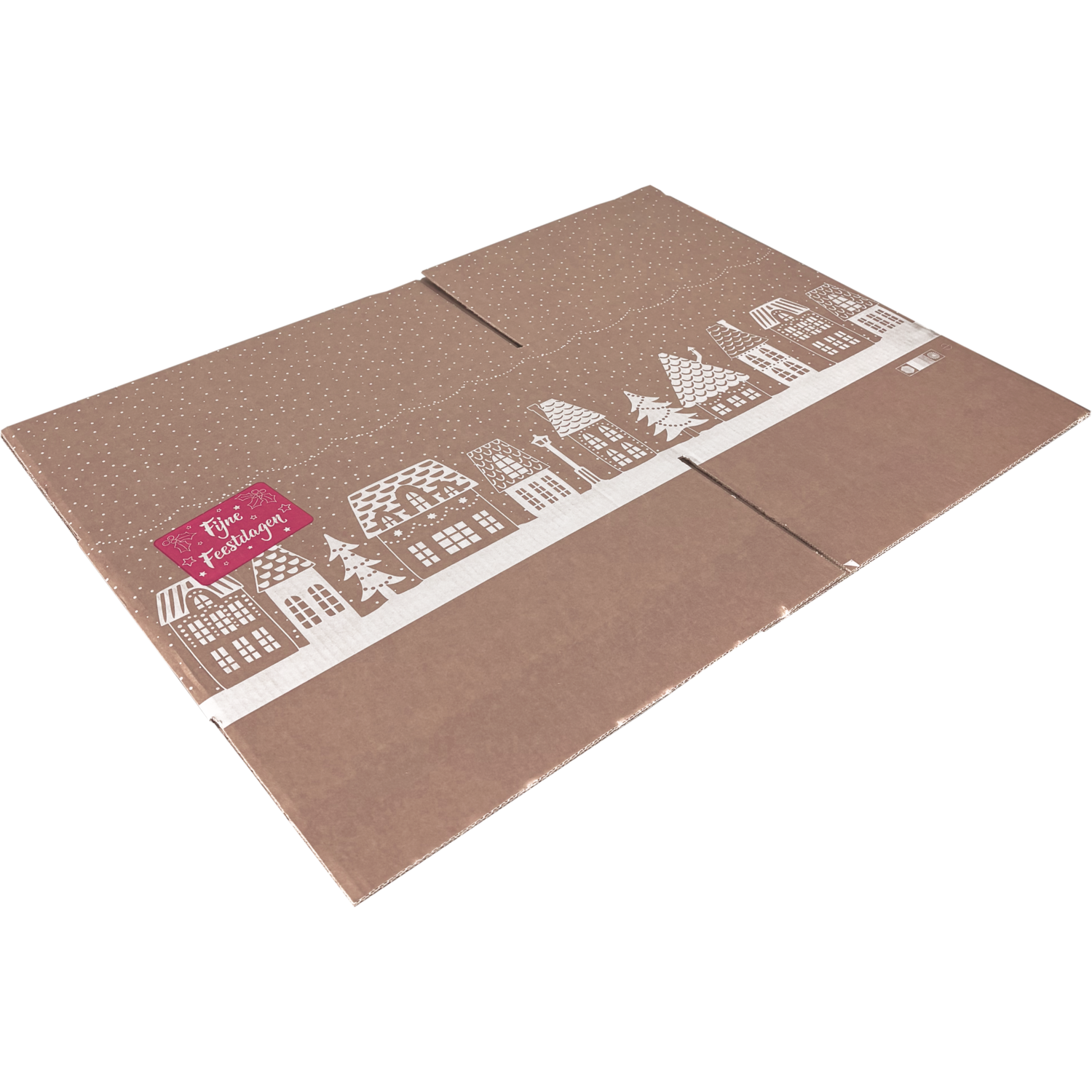 Kerstpakketdoos, Huisjes, golfkarton, 45x35x23cm, Kerstmis, d,
