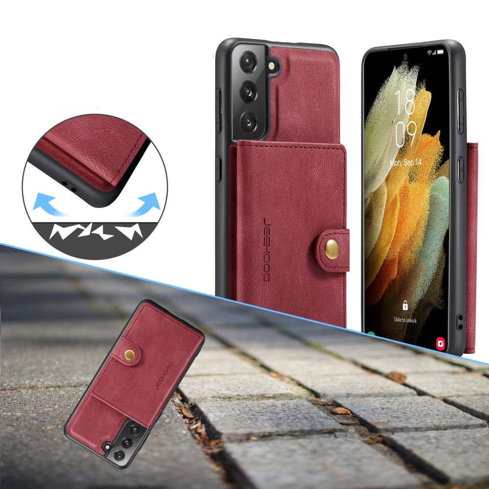 2in1 Samsung Galaxy S21 FE 5G Leder Hülle Wallet   Magnetisches Kreditkartenfach - Rot