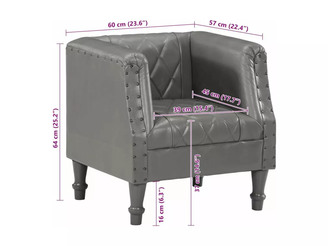 Chaise cabriolet Gris Cuir véritable de chèvre