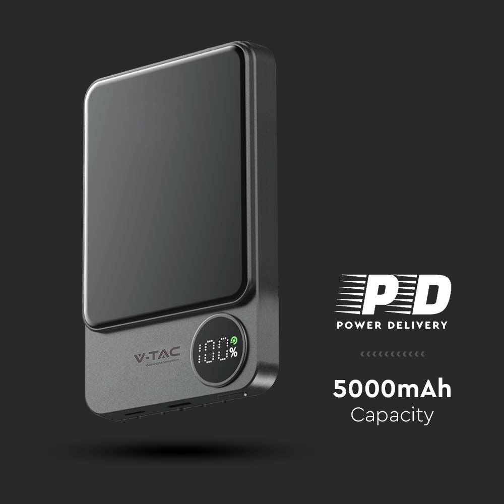 Magnetische draadloze powerbank - Ruimte - Grijs - 5000mAh