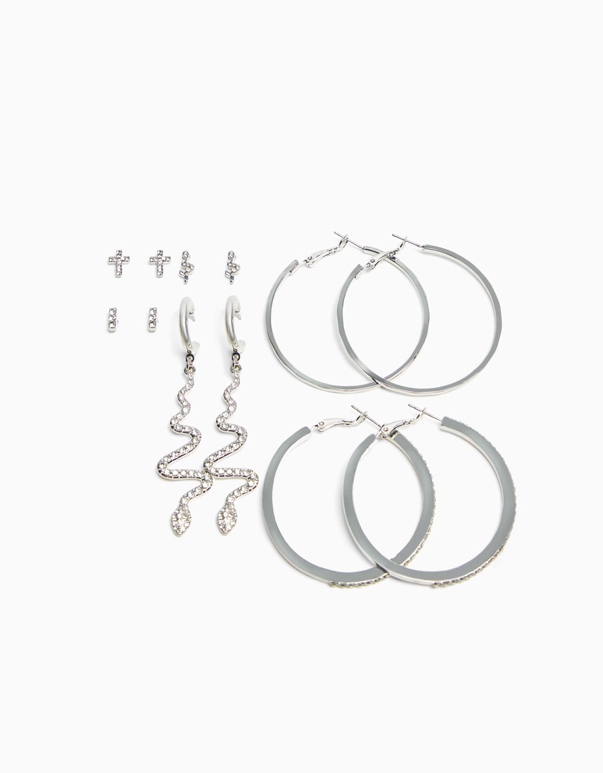 Conjunto de 6 pares de brincos de argola em cascata com design cruzado