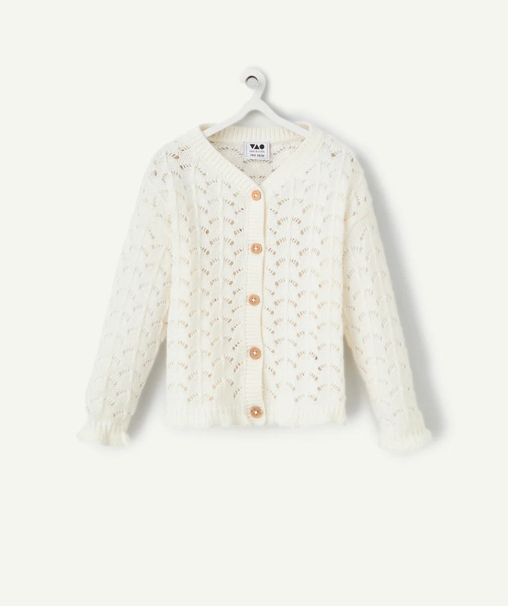 cardigan bébé fille en coton bio et crochet écru