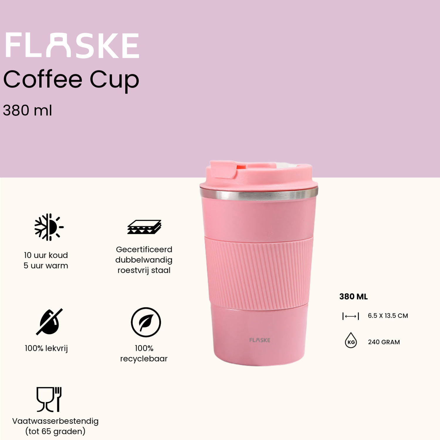 FLASKE 380 ml RVS koffiebeker to Go - Flower
