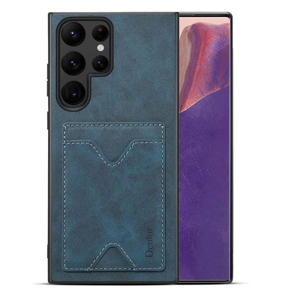 Samsung Galaxy S24 Ultra Hybrid Leder Hülle mit Magnetischem Kartenfach   Kickstand Aufsteller - Blau