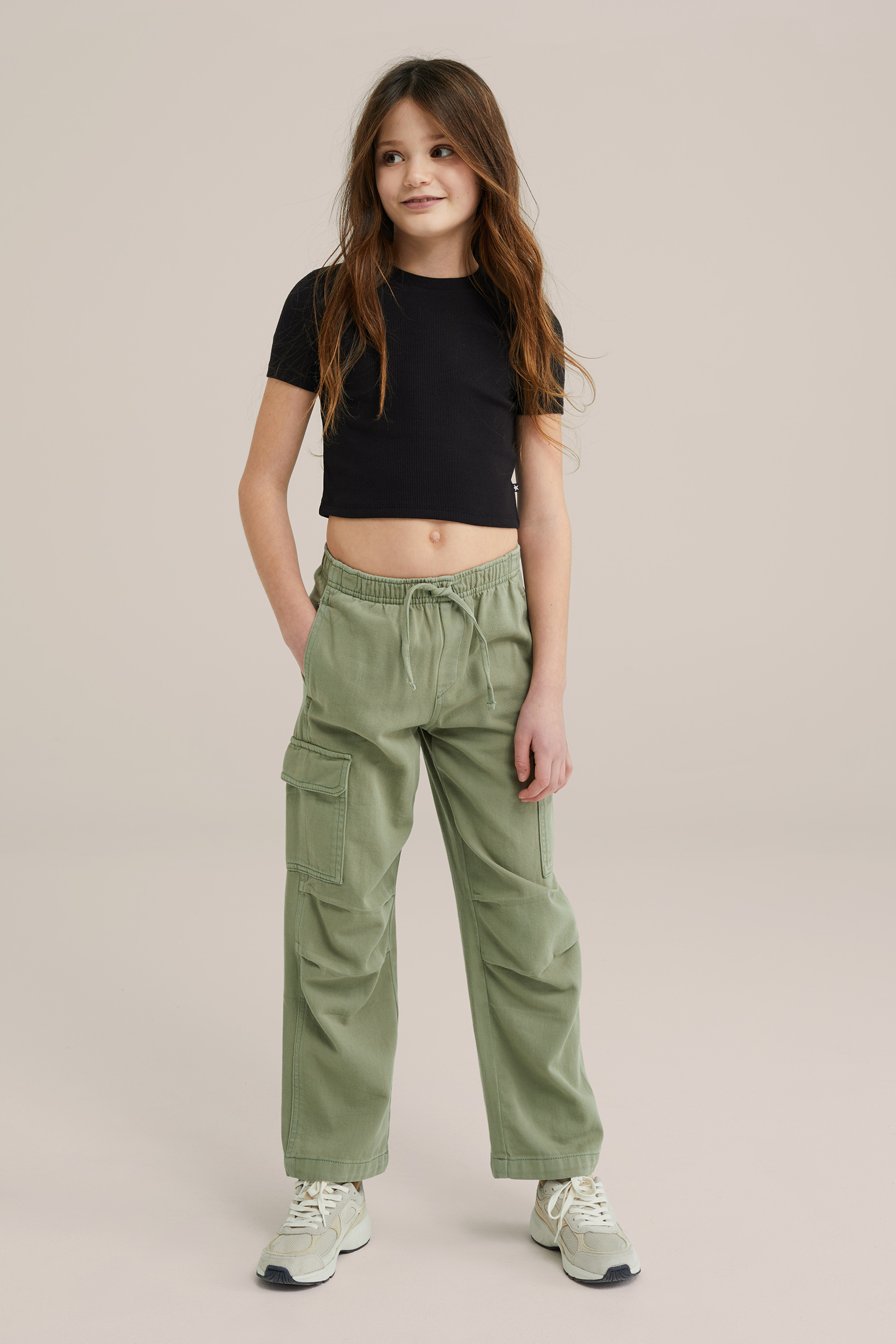Meisjes cropped T-shirt van ribstof WE Fashion Zwart