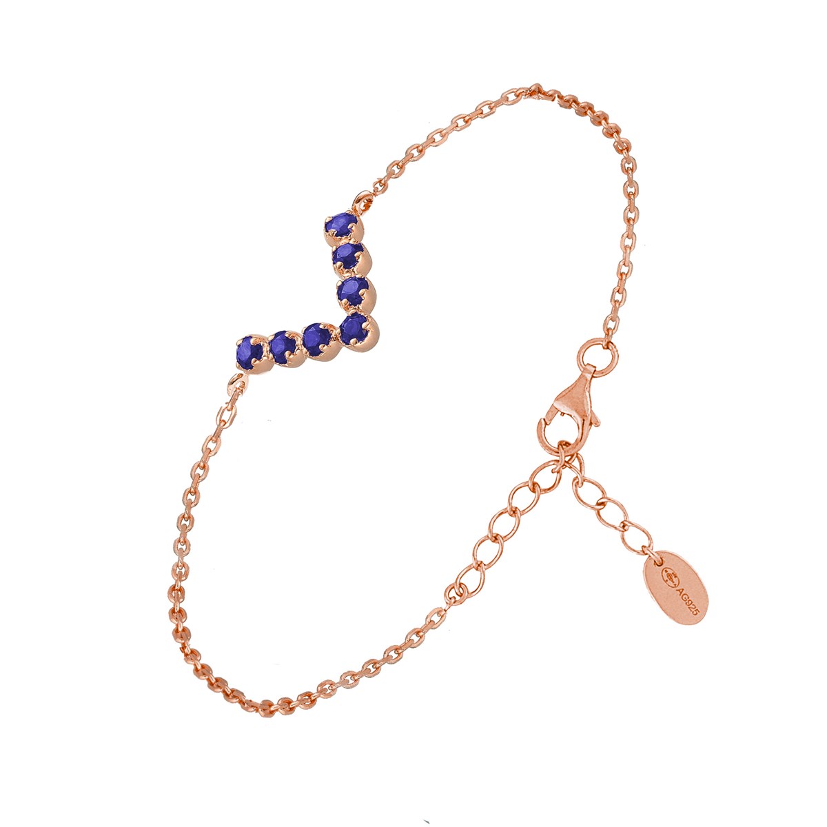 Bracelet Argent Rose Triangle Et Pierres Naturelles Lapis