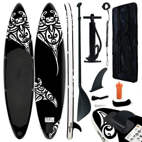 vidaXL Conjunto Prancha de Paddle Sup Insuflável 305x76x15 cm Preto - 92746