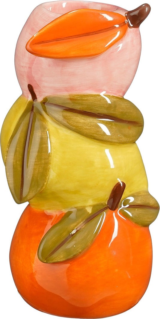 Mica Decorations kandelaar Fruit roze / geel / oranje 6 x 5,5 x 12 cm