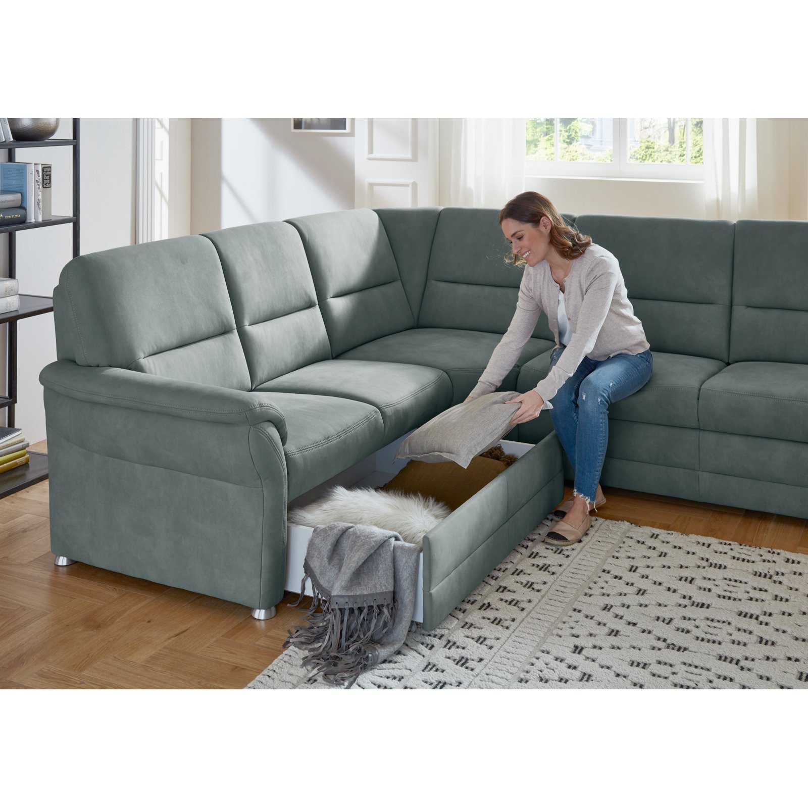 Wohnlandschaft Jena Stoff steel, Ottomane links