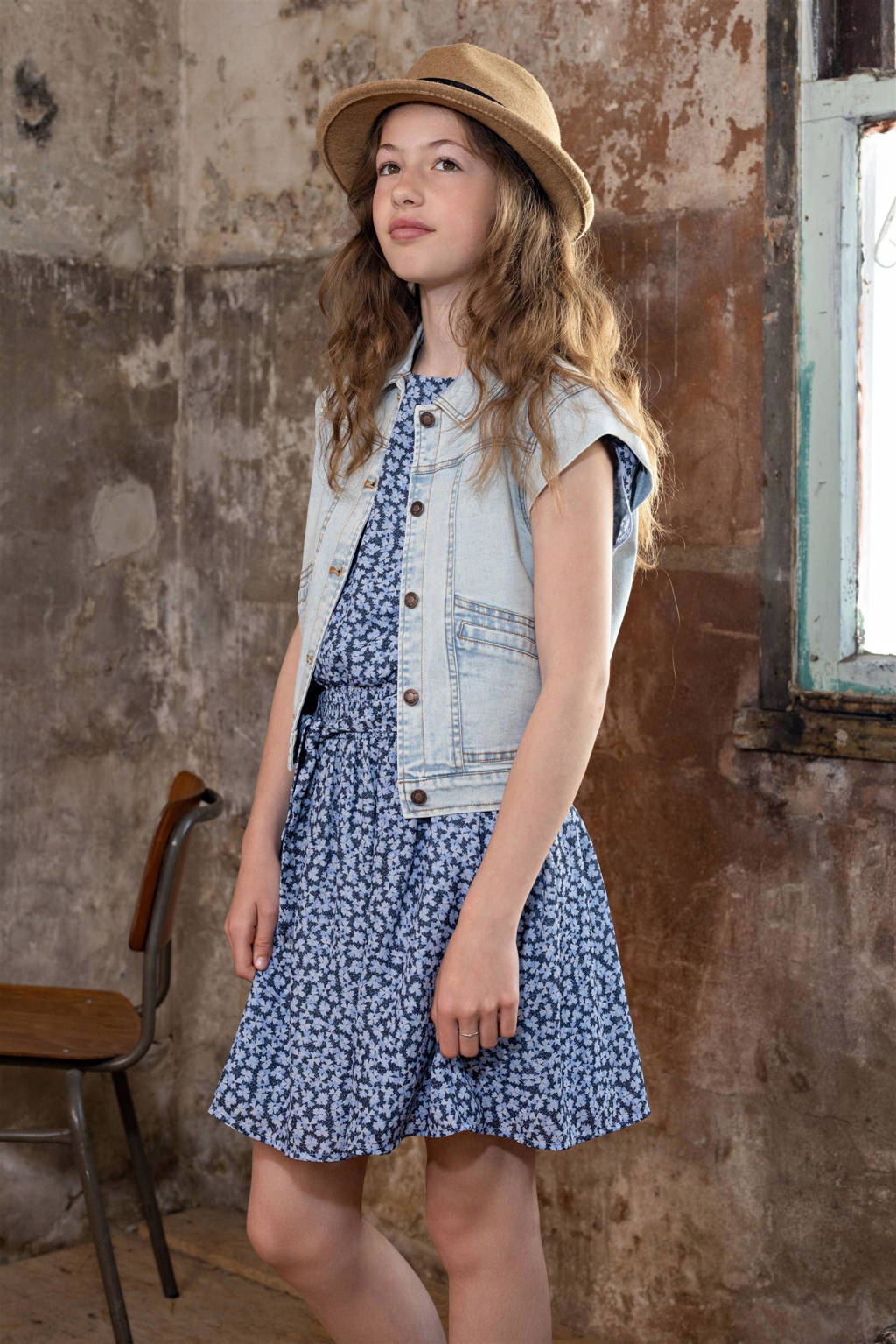 NoBell’ gebloemde jurk Moise donkerblauw/lichtblauw