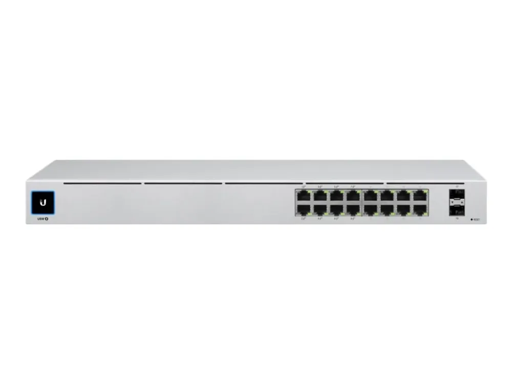 Ubiquiti UniFi Switch USW-16-POE - Switch - Administreret - 16 x 10/100/1000 (8 PoE )   2 x Gigabit SFP (uplink) - desktop, monterbar på stativ - PoE  (42 W)
