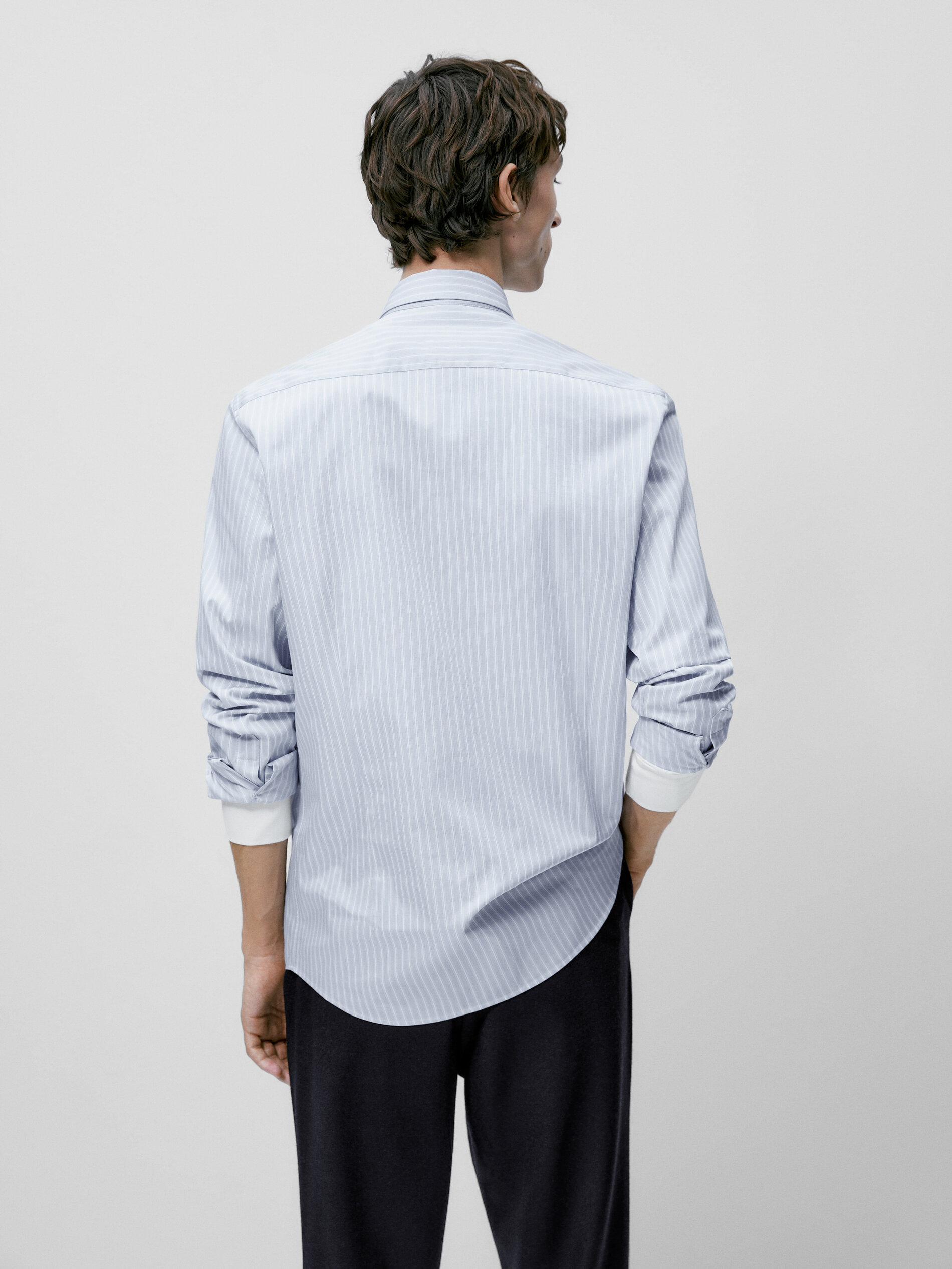 Camisa Rayas de algodão com corte slim - AZUL CLARO