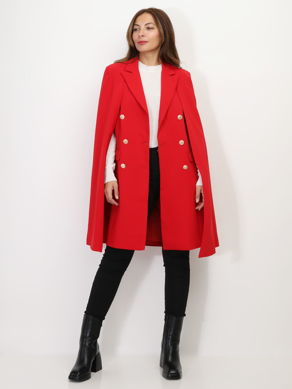 Manteau cape à boutons officier- Rouge