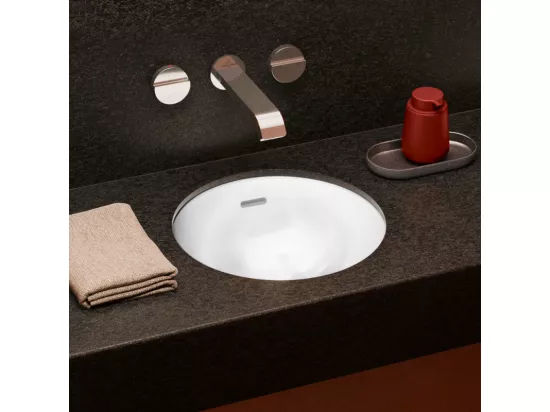 Vasque 45 x 45 ronde à encastrer par-dessous VILLEROY ET BOCH Loop & Friends TitanCeram blanche avec trop plein