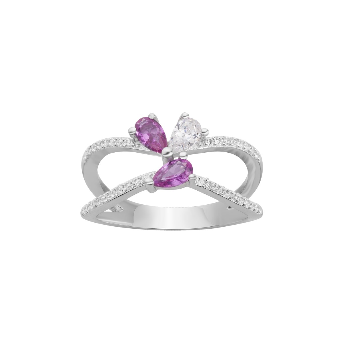 Bague en Argent avec oxyde de zirconium mauve amethyste