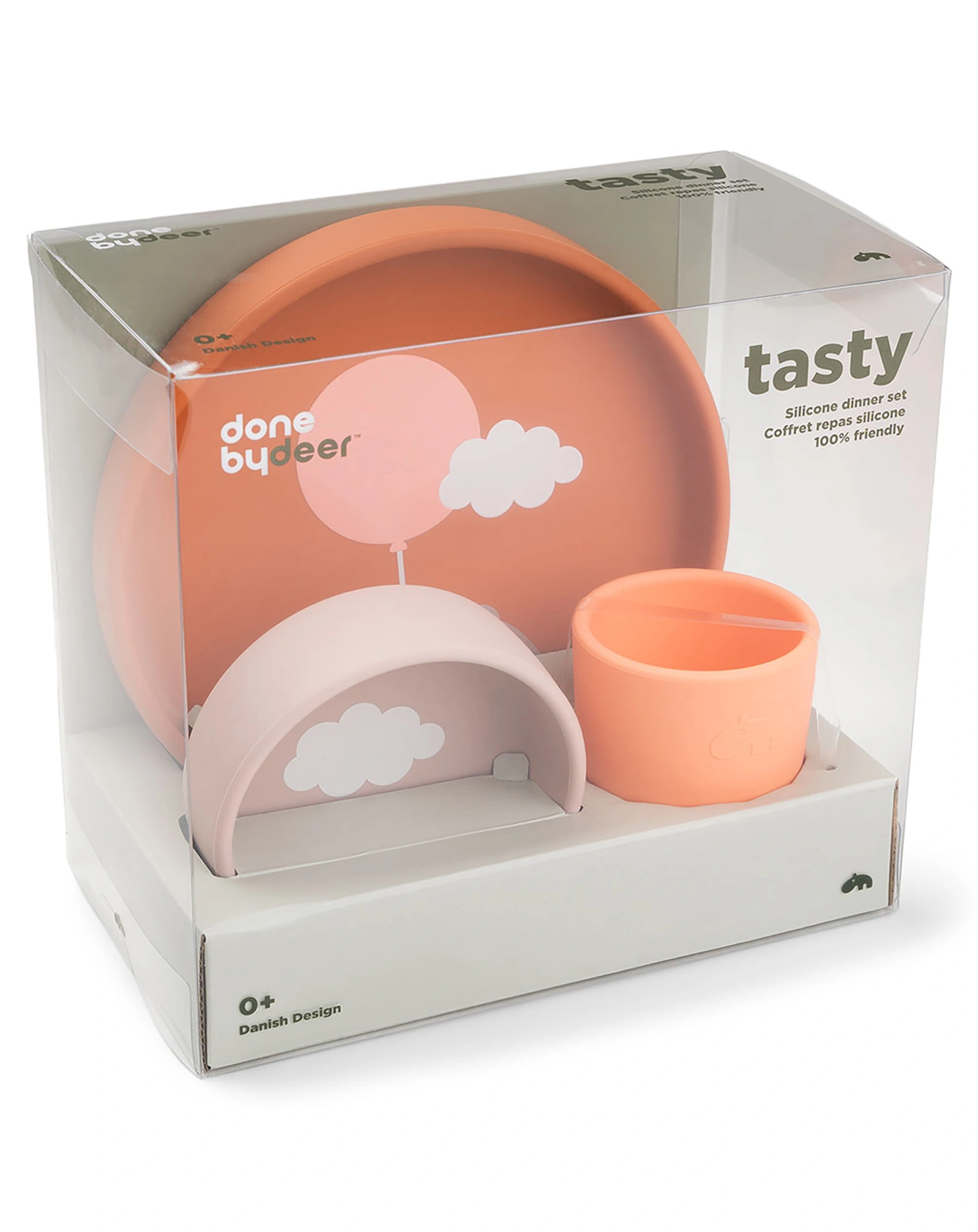 Silikon-Geschirr-Set HAPPY CLOUDS 3-teilig in papaya