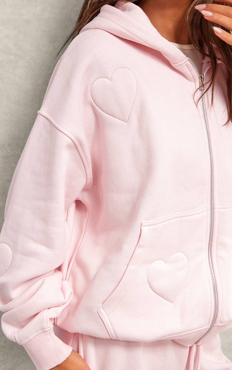Rose Bébé Sweat À Casynthétiqueche Zippé Cœur Gaufré