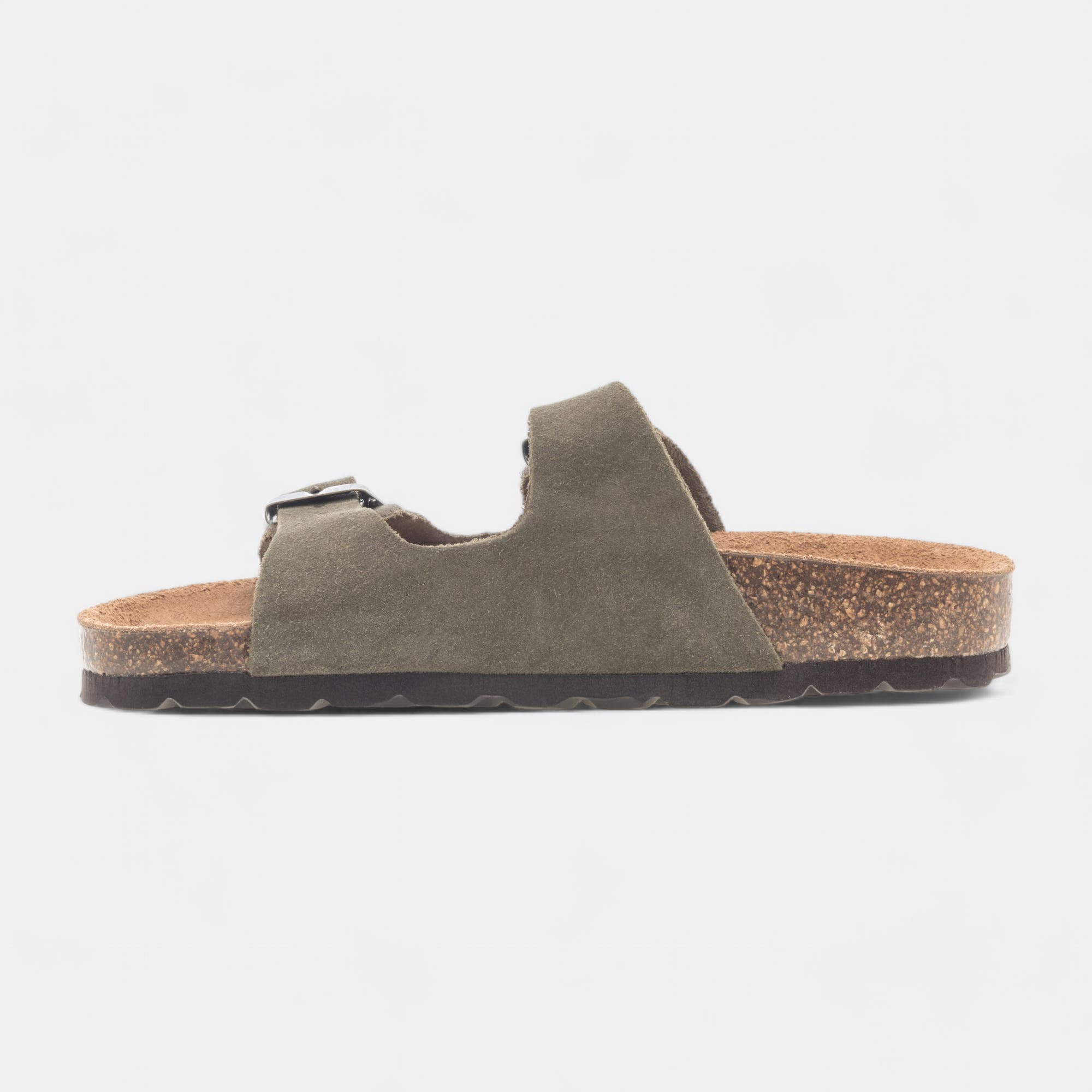 Mules semelle liège Garçon en cuir kaki