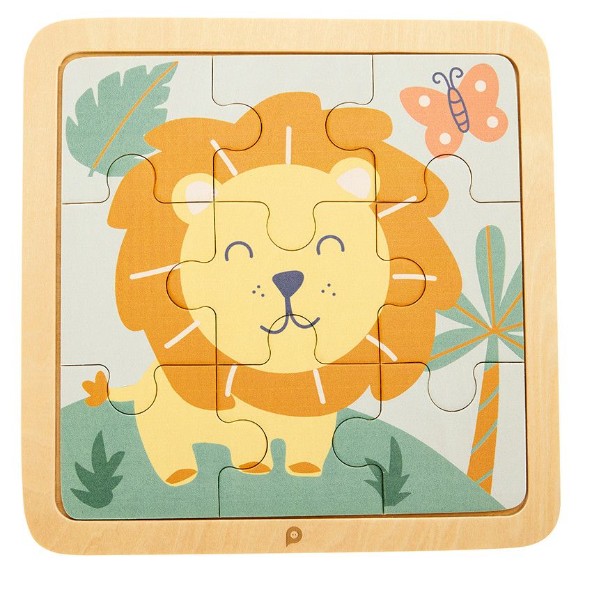 Puzzle 9 pièces en bois Lion - Ecru