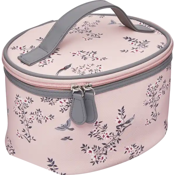 Beauty Case rosa / grau mit Vogellmotiv