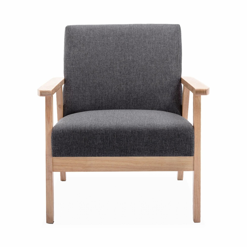 Fauteuil scandinave en bois et tissu gris foncé. Isak. L 64 x p 69.5 x h 73cm