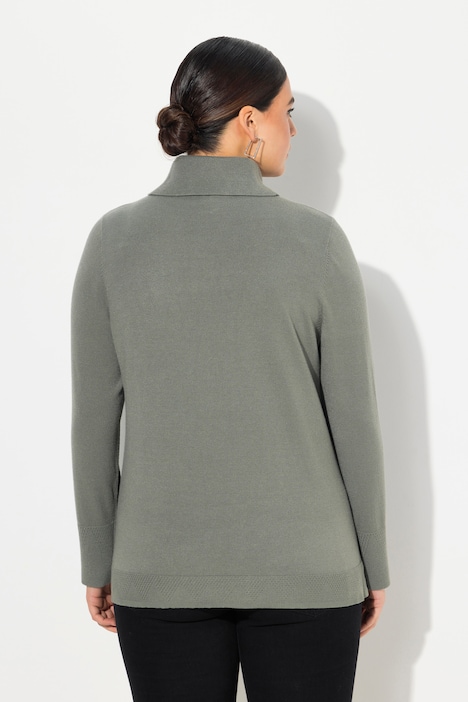 Rollkragenpullover, breite Rippbündchen, Langarm