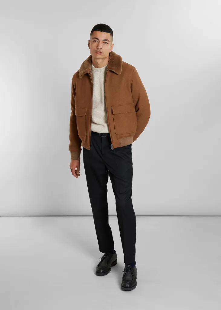 Blouson aviateur col mouton laine fabriquée en France L'Exception Paris
