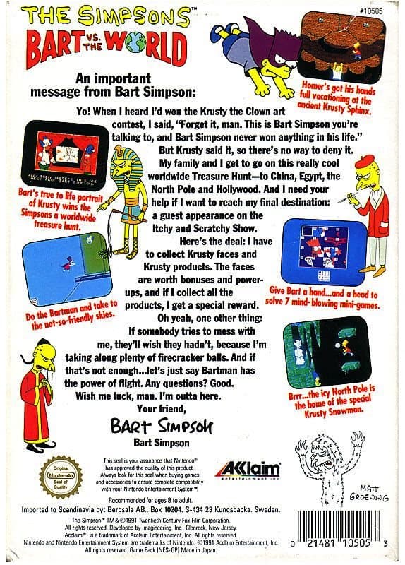 The Simpsons Bart vs. the World - Nintendo 8-bit/NES - PAL B/SCN - Cart Only