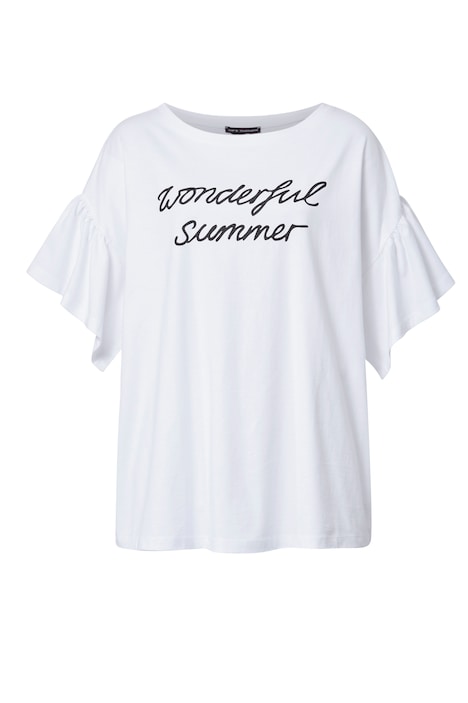 T-Shirt, oversized, Schriftzug, Rüschen-Halbarm