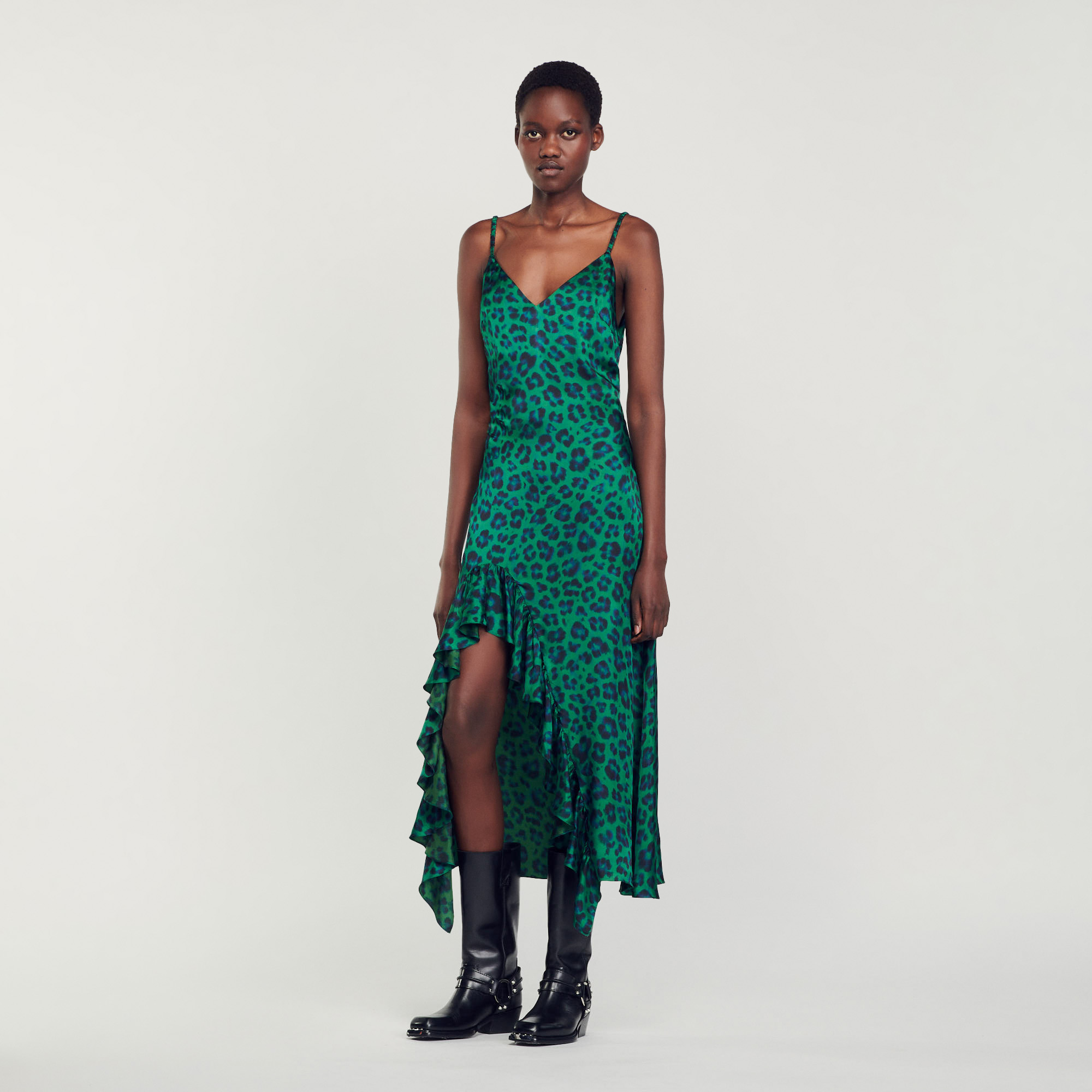 Robe fendue imprime leopard