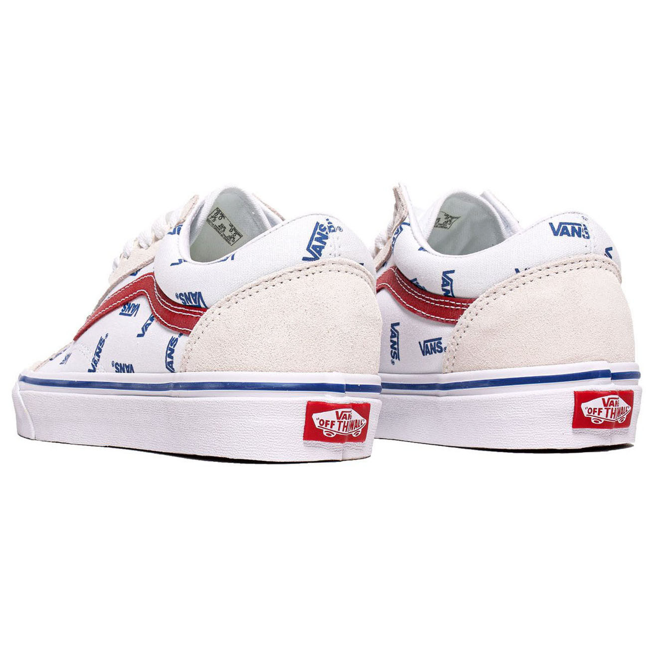 Vans Sneakers en Velours de Cuir et Toile Old Skool Logo blanc/crème/bleu/rouge