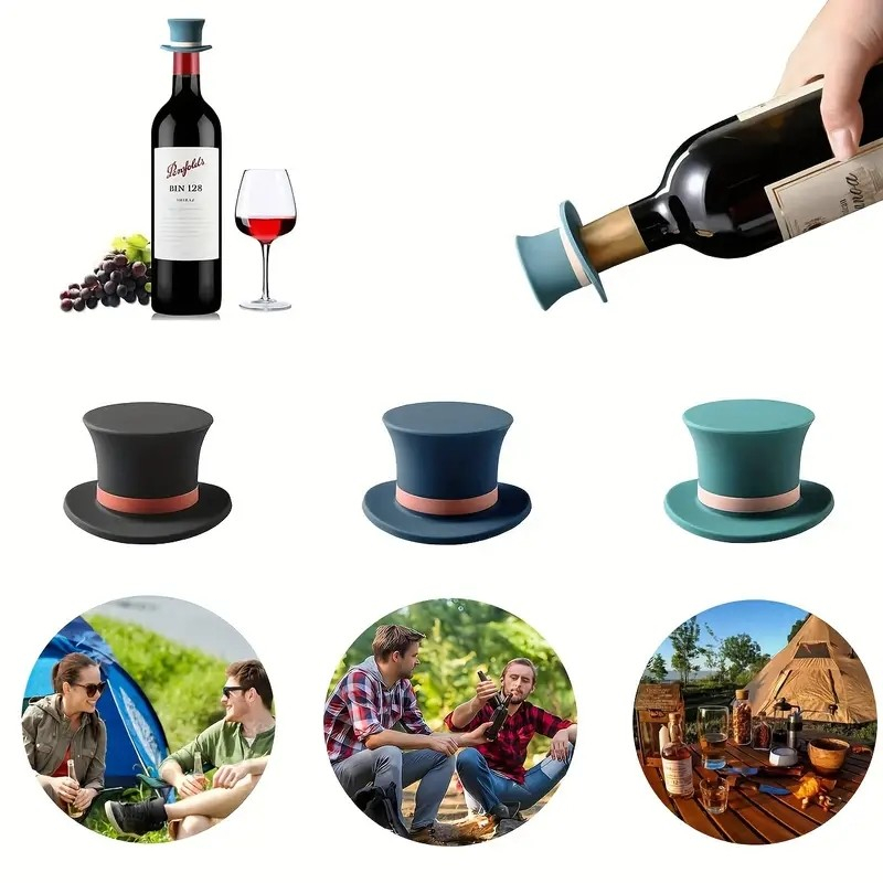 (4er Set) Silikon Flaschen Verschluss Wiederverwendbarer Hut Stopper für Wein / Whiskey / Champagner - Zylinder