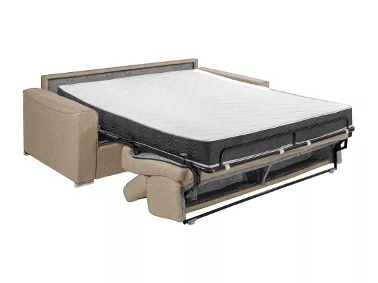 Canapé 2 places convertible express en tissu beige - couchage 120 cm - Matelas 18 cm avec mémoire de forme VIZIR