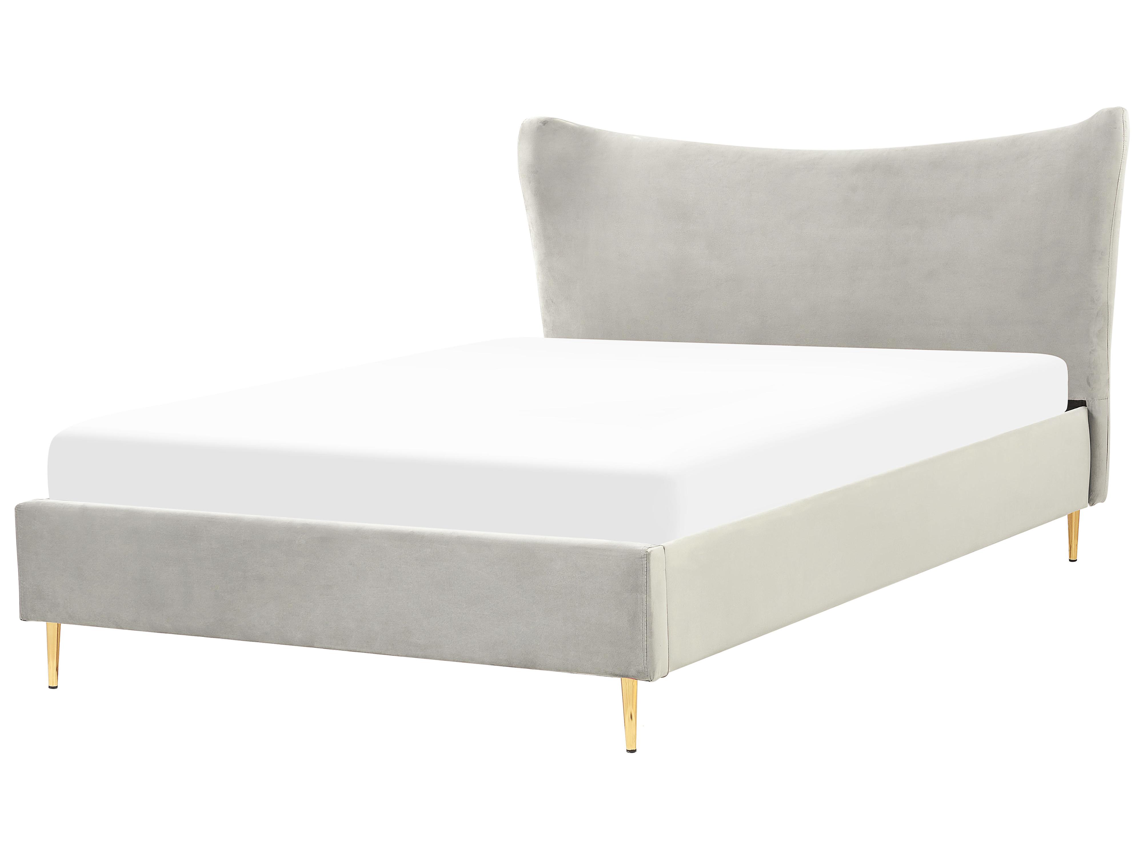 Bed Fluweel CHALEIX 160 x 200 cm Lichtgrijs