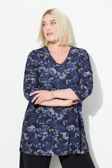 Longshirt, A-Linie, Allovermuster, V-Ausschnitt