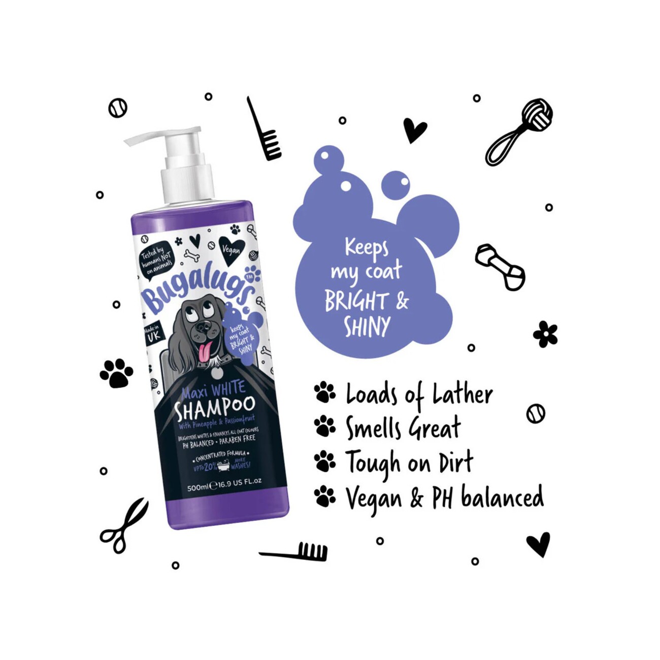 Bugalugs Maxi White – Aufhellendes Hundeshampoo mit exotischem Frischeduft