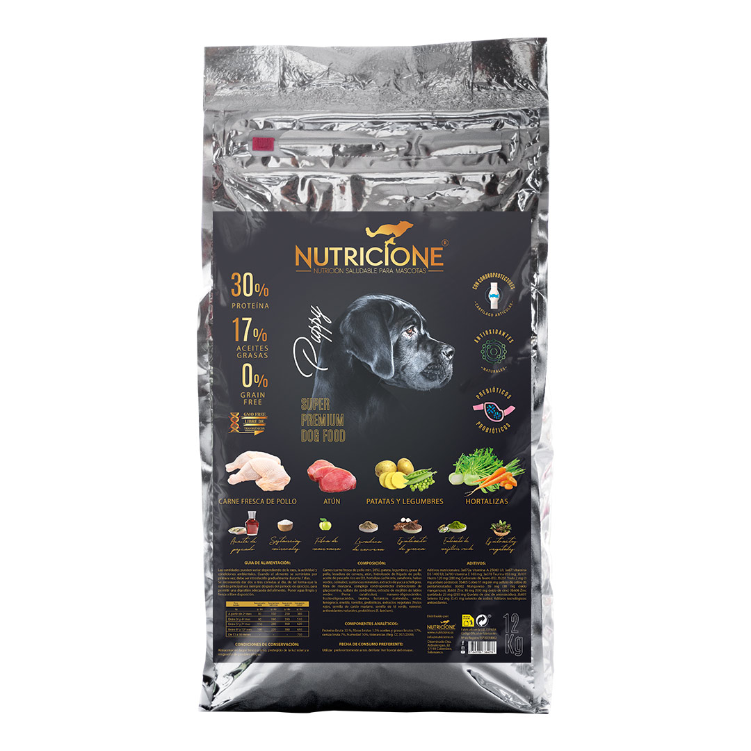 Ração para cães filhotes, sem grãos, com frango fresco e atum, 12kg
