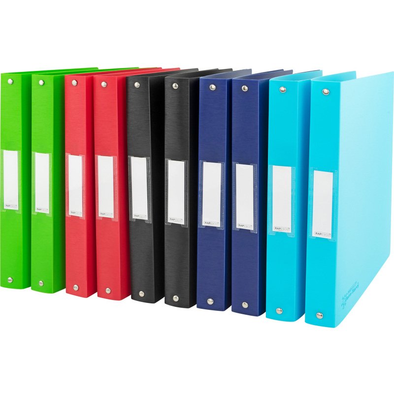 Classeur 4 anneaux plastifié Rapesco A4 - Dos 3,5 cm couleurs assorties