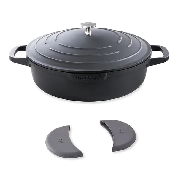 Lot cocotte légère basse ronde en fonte d'aluminium 28 cm noir et deux