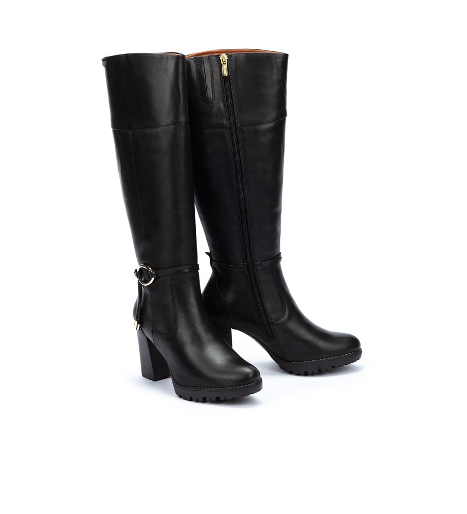 Botas Pikolinos Connelly em couro, pretas - Altura do salto: 9 cm -